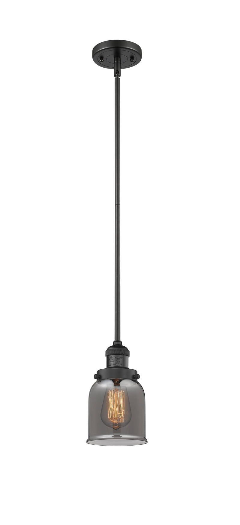 Innovations Lighting Small Bell 1-100 watt 5 inch Black Mini Pendant with Smoked glass and Solid Brass Hang Straight Swivel 201SBKG53