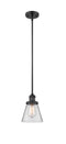 Innovations Lighting Small Cone 1-100 watt 6 inch Black Mini Pendant with Clear glass and Solid Brass Hang Straight Swivel 201SBKG62