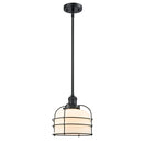 Bell Cage Mini Pendant shown in the Matte Black finish with a Matte White shade