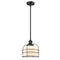 Bell Cage Mini Pendant shown in the Matte Black finish with a Matte White shade