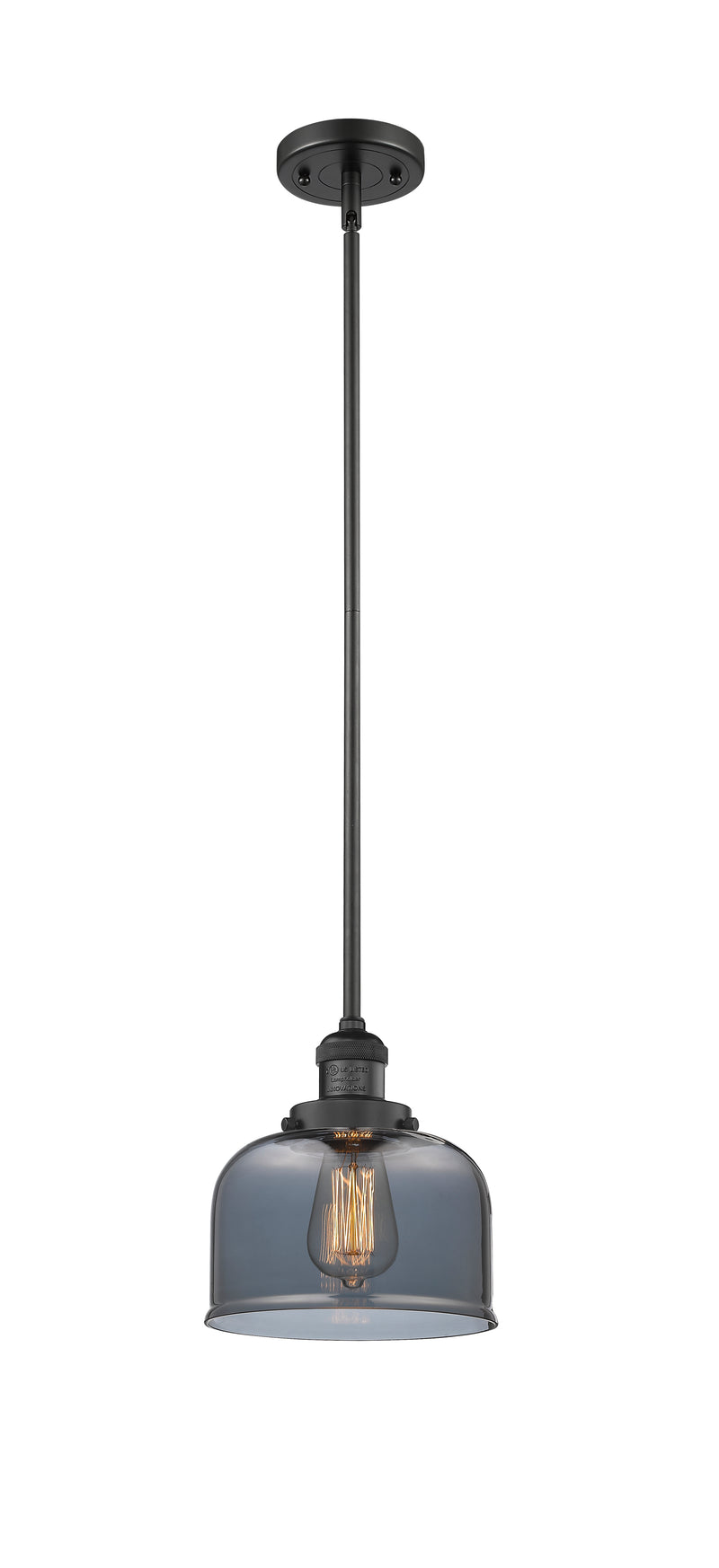 Innovations Lighting Large Bell 1-100 watt 8 inch Black Mini Pendant with Smoked glass and Solid Brass Hang Straight Swivel 201SBKG73