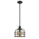 Bell Cage Mini Pendant shown in the Matte Black finish with a Silver Plated Mercury shade