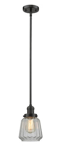 Innovations Lighting Chatham 1-100 watt 6 inch Oil Rubbed Bronze Mini Pendant with Clear Fluted glass and Solid Brass Hang Straight Swivel 201SOBG142