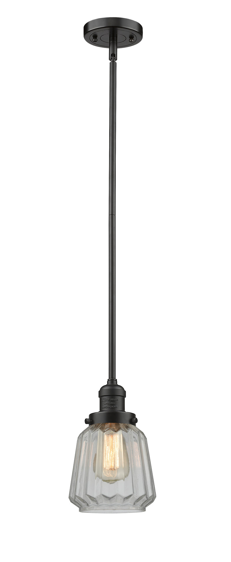 Innovations Lighting Chatham 1-100 watt 6 inch Oil Rubbed Bronze Mini Pendant with Clear Fluted glass and Solid Brass Hang Straight Swivel 201SOBG142