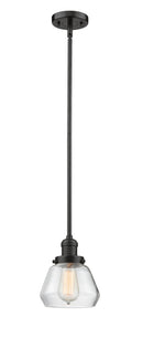 Innovations Lighting Fulton 1-100 watt 7 inch Oil Rubbed Bronze Mini Pendant with Clear glass and Solid Brass Hang Straight Swivel 201SOBG172