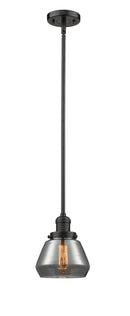 Innovations Lighting Fulton 1-100 watt 7 inch Oil Rubbed Bronze Mini Pendant with Smoked glass and Solid Brass Hang Straight Swivel 201SOBG173