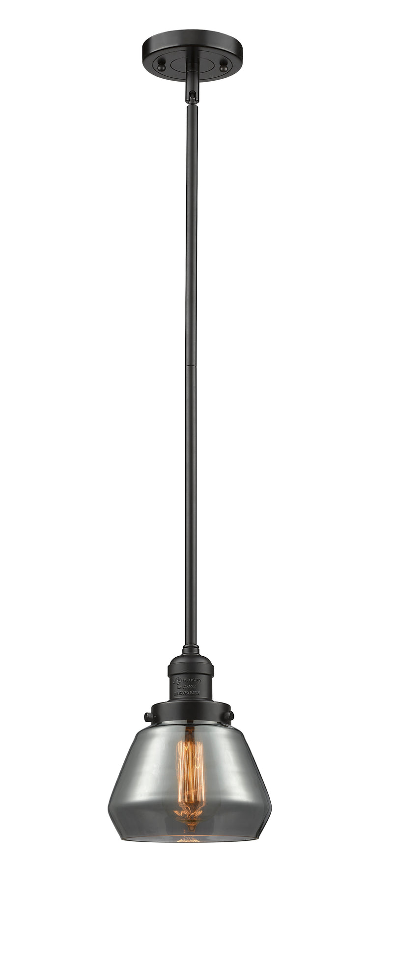 Innovations Lighting Fulton 1-100 watt 7 inch Oil Rubbed Bronze Mini Pendant with Smoked glass and Solid Brass Hang Straight Swivel 201SOBG173