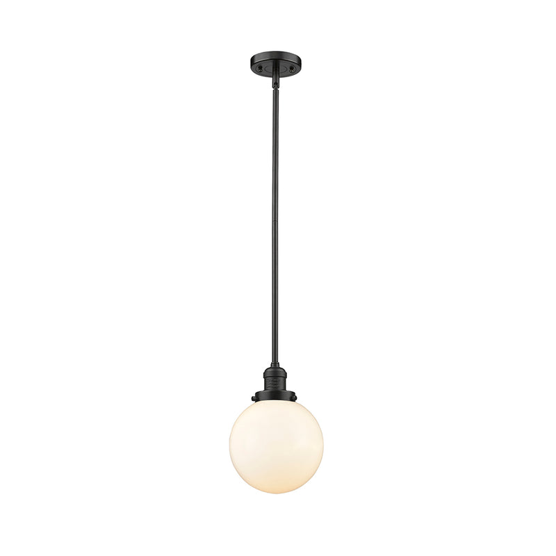 Beacon Mini Pendant shown in the Oil Rubbed Bronze finish with a Matte White shade