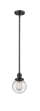 Innovations Lighting Beacon 1-100 watt 6 inch Oil Rubbed Bronze Mini Pendant with Seedy glass and Solid Brass Hang Straight Swivel 201SOBG2046