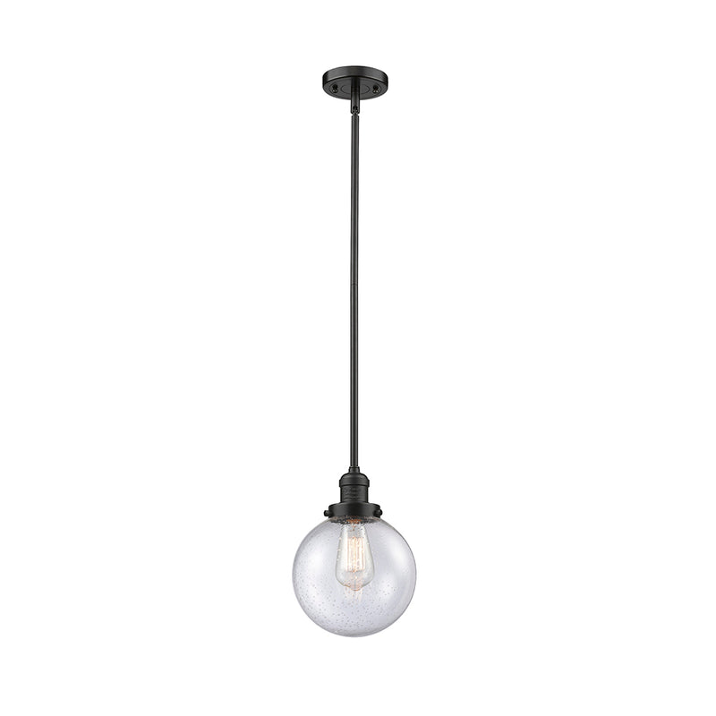 Beacon Mini Pendant shown in the Oil Rubbed Bronze finish with a Seedy shade