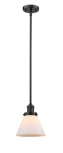 Innovations Lighting Large Cone 1-100 watt 8 inch Oil Rubbed Bronze Mini Pendant with Matte White Cased glass and Solid Brass Hang Straight Swivel 201SOBG41