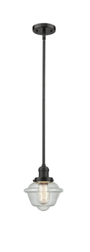 Innovations Lighting Small Oxford 1-100 watt 8 inch Oil Rubbed Bronze Mini Pendant with Seedy glass and Solid Brass Hang Straight Swivel 201SOBG534