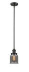 Innovations Lighting Small Bell 1-100 watt 5 inch Oil Rubbed Bronze Mini Pendant with Smoked glass and Solid Brass Hang Straight Swivel 201SOBG53