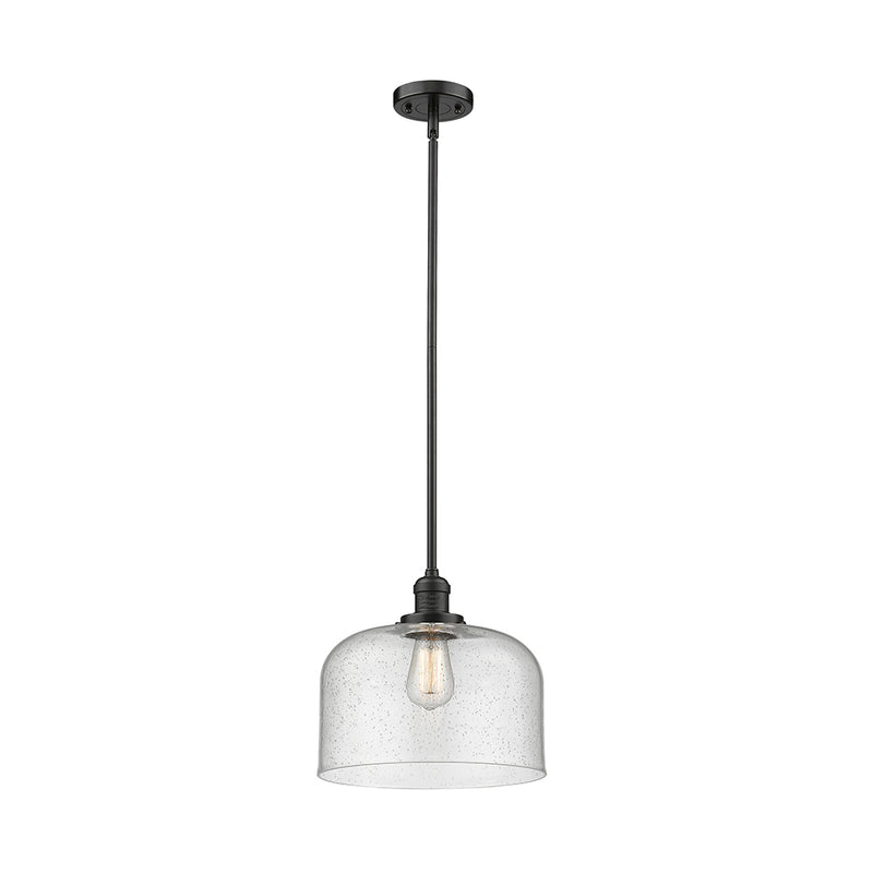 Bell Mini Pendant shown in the Oil Rubbed Bronze finish with a Seedy shade