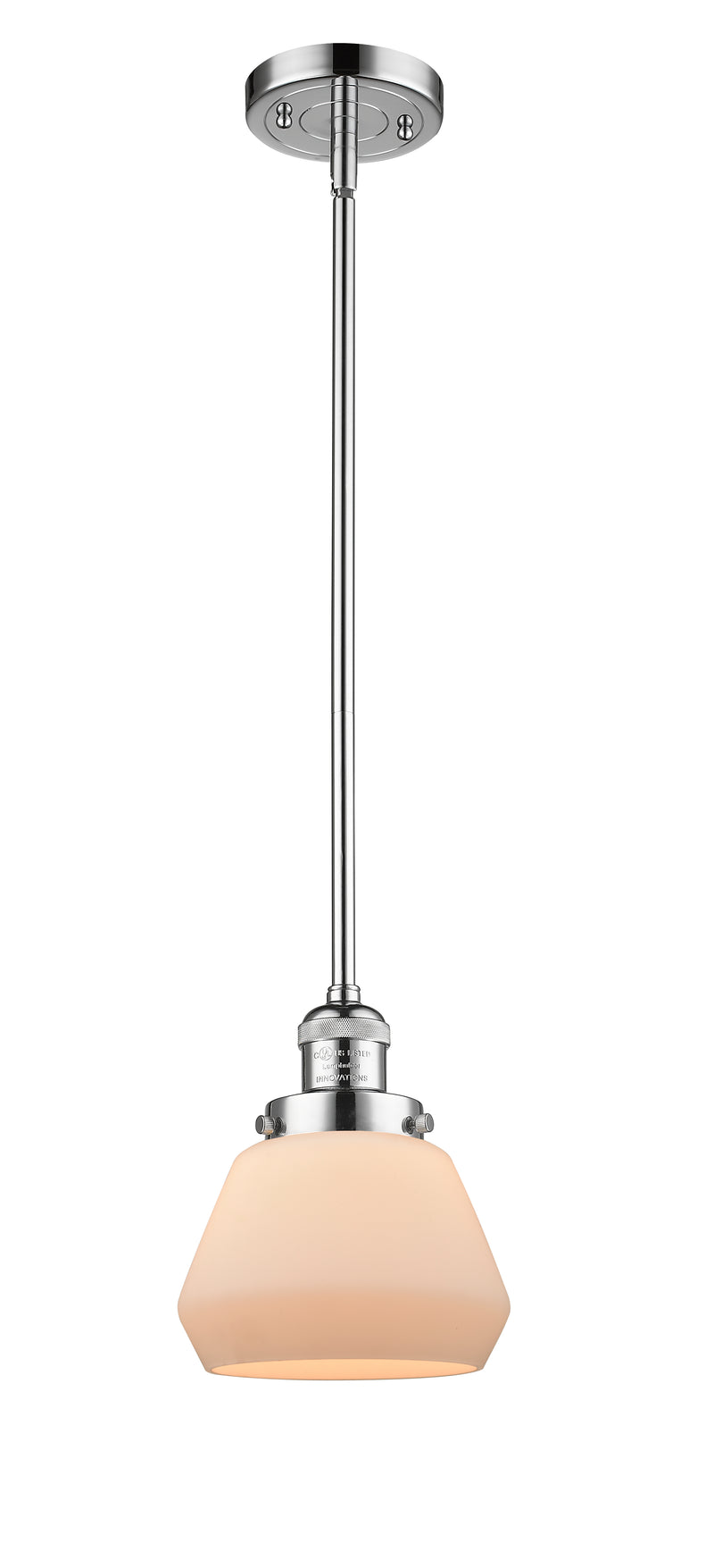 Innovations Lighting Fulton 1-100 watt 7 inch Polished Chrome Mini Pendant with Matte White Cased glass and Solid Brass Hang Straight Swivel 201SPCG171