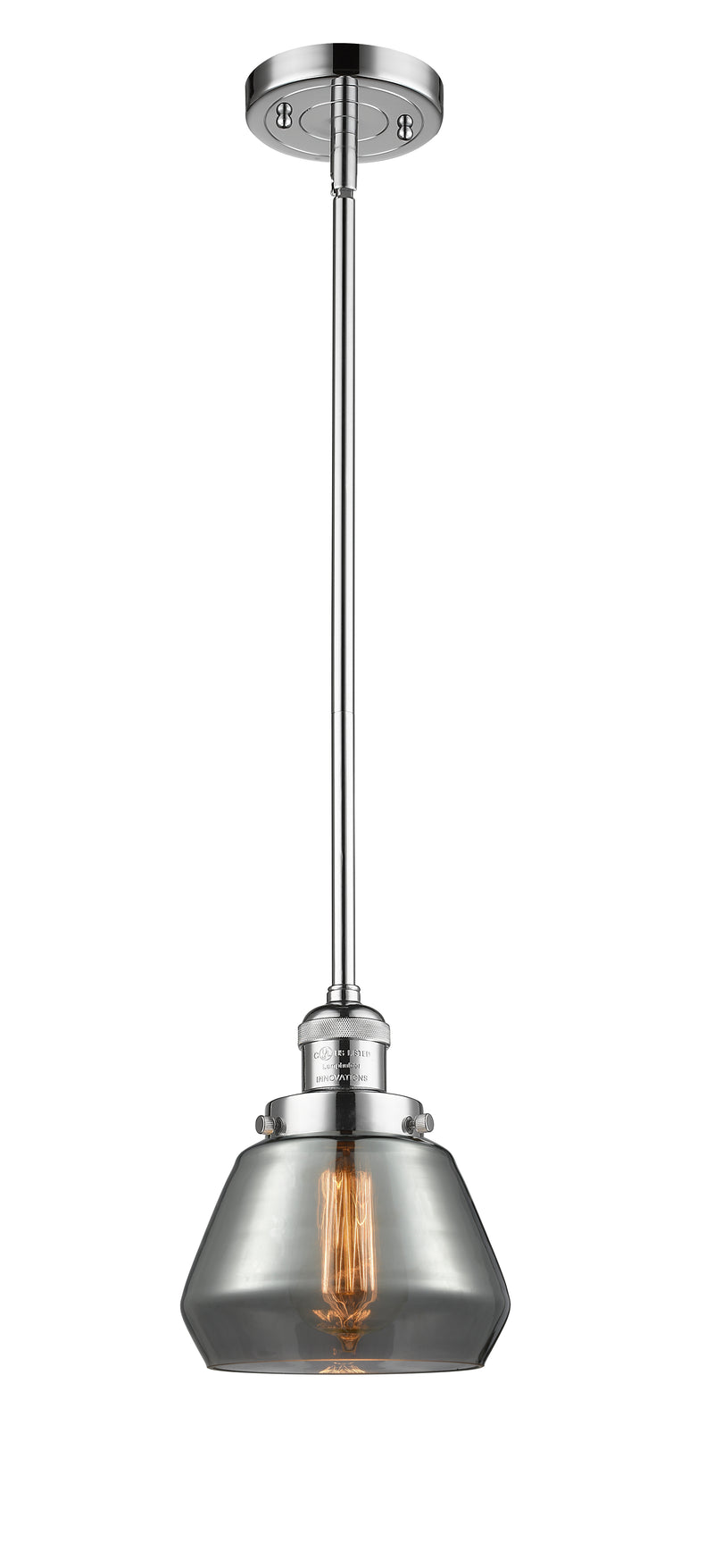 Innovations Lighting Fulton 1-100 watt 7 inch Polished Chrome Mini Pendant with Smoked glass and Solid Brass Hang Straight Swivel 201SPCG173