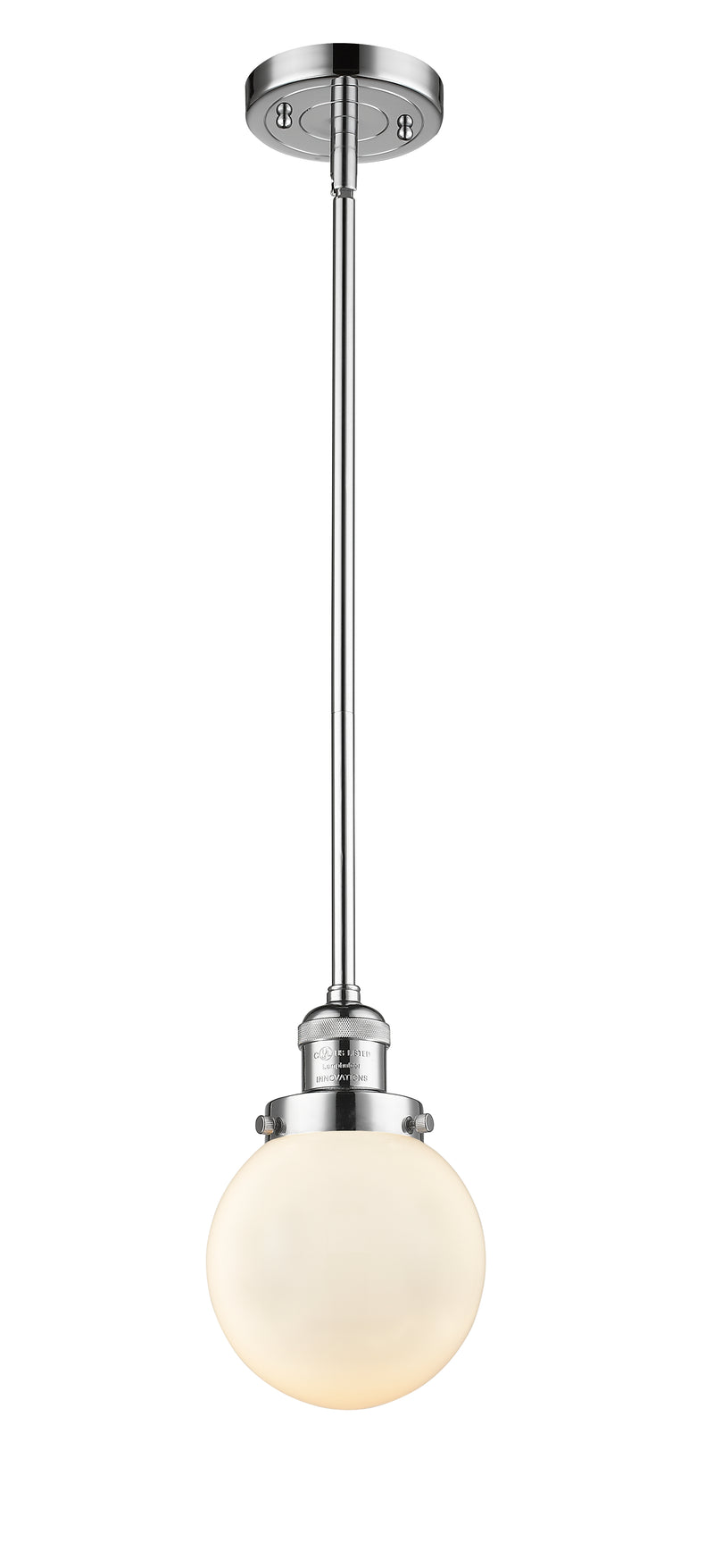 Innovations Lighting Beacon 1-100 watt 6 inch Polished Chrome Mini Pendant with Matte White Cased glass and Solid Brass Hang Straight Swivel 201SPCG2016