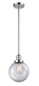 Innovations Lighting Beacon 1-100 watt 8 inch Polished Chrome Mini Pendant with Clear glass and Solid Brass Hang Straight Swivel 201SPCG2028