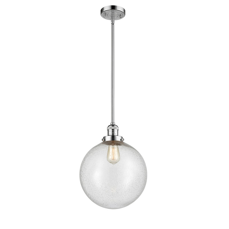 Beacon Mini Pendant shown in the Polished Chrome finish with a Seedy shade