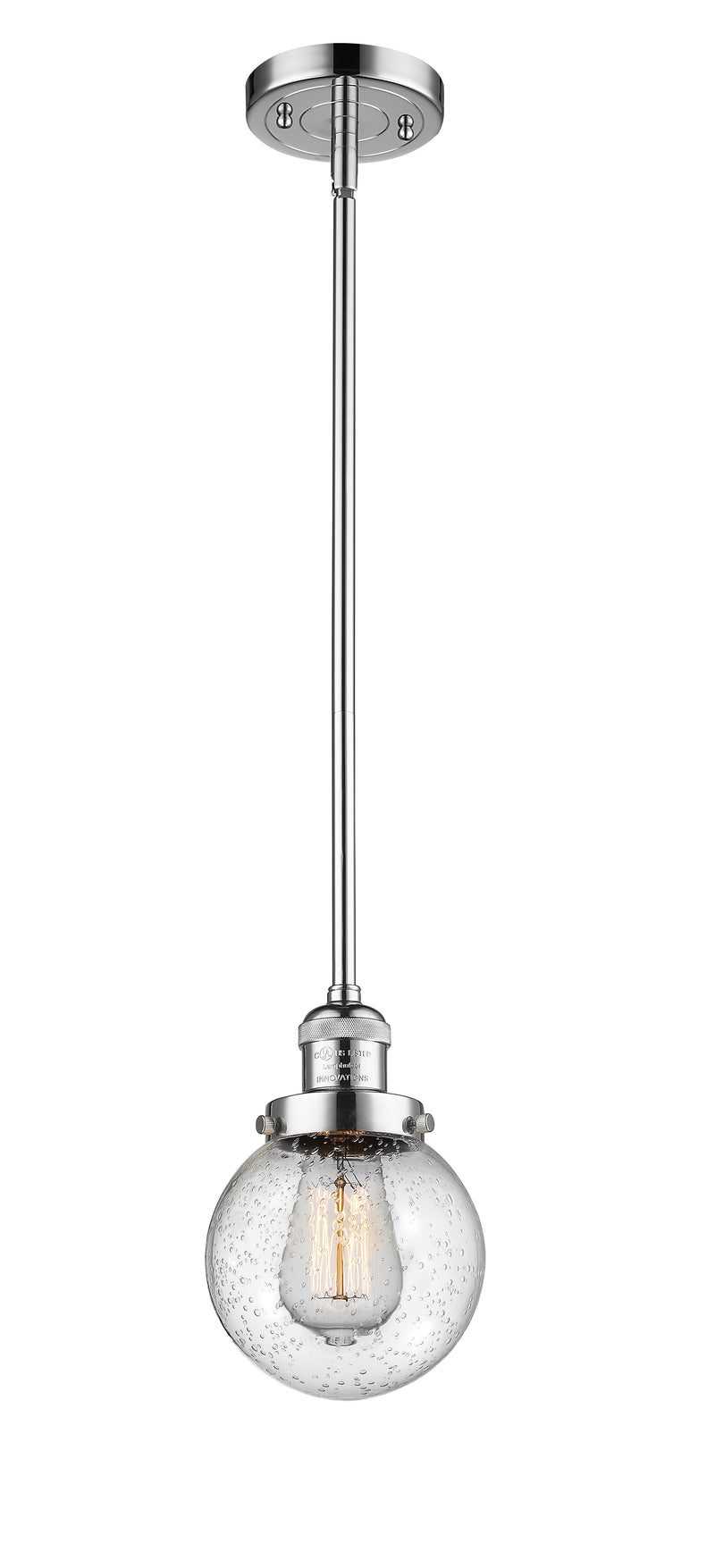 Innovations Lighting Beacon 1-100 watt 6 inch Polished Chrome Mini Pendant with Seedy glass and Solid Brass Hang Straight Swivel 201SPCG2046