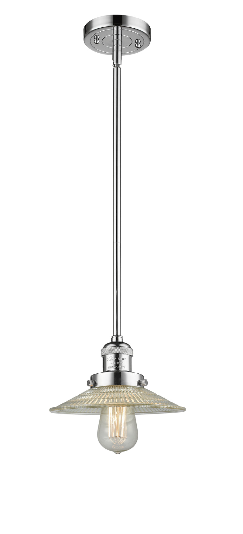 Innovations Lighting Halophane 1-100 watt 10 inch Polished Chrome Mini Pendant with Halophane glass and Solid Brass Hang Straight Swivel 201SPCG2