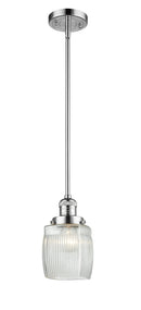 Innovations Lighting Colton 1-100 watt 8 inch Polished Chrome Mini Pendant with Thick Clear Halophane glass and Solid Brass Hang Straight Swivel 201SPCG302