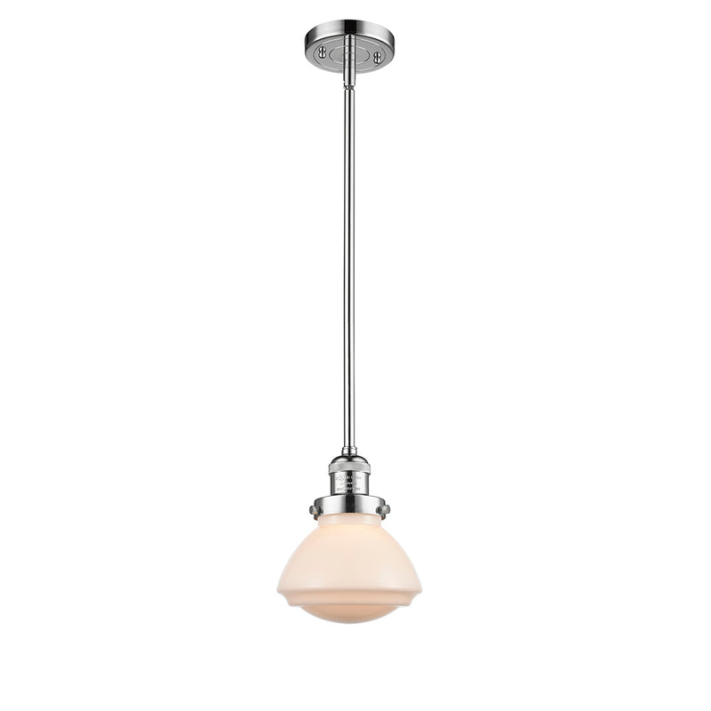 Olean Mini Pendant shown in the Polished Chrome finish with a Matte White shade