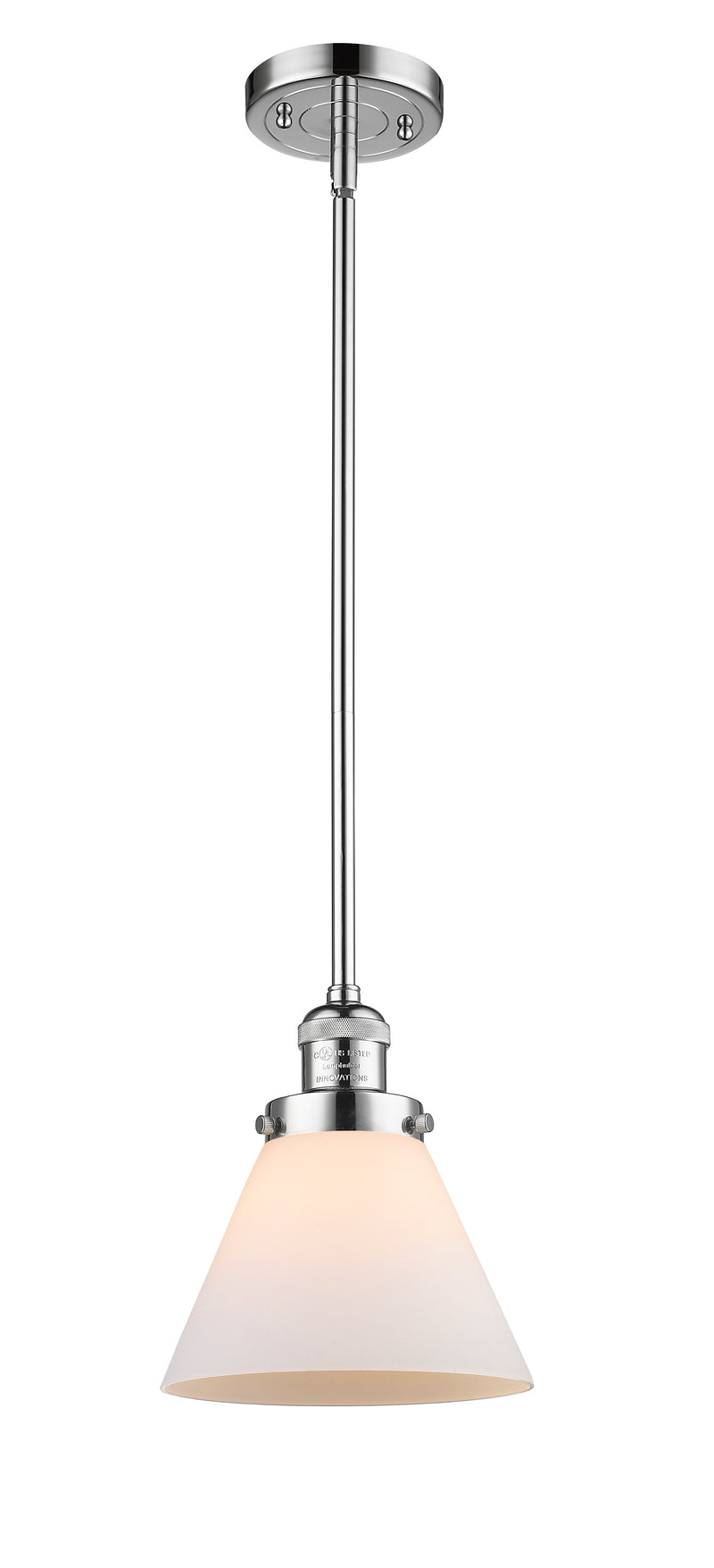 Innovations Lighting Large Cone 1-100 watt 8 inch Polished Chrome Mini Pendant with Matte White Cased glass and Solid Brass Hang Straight Swivel 201SPCG41