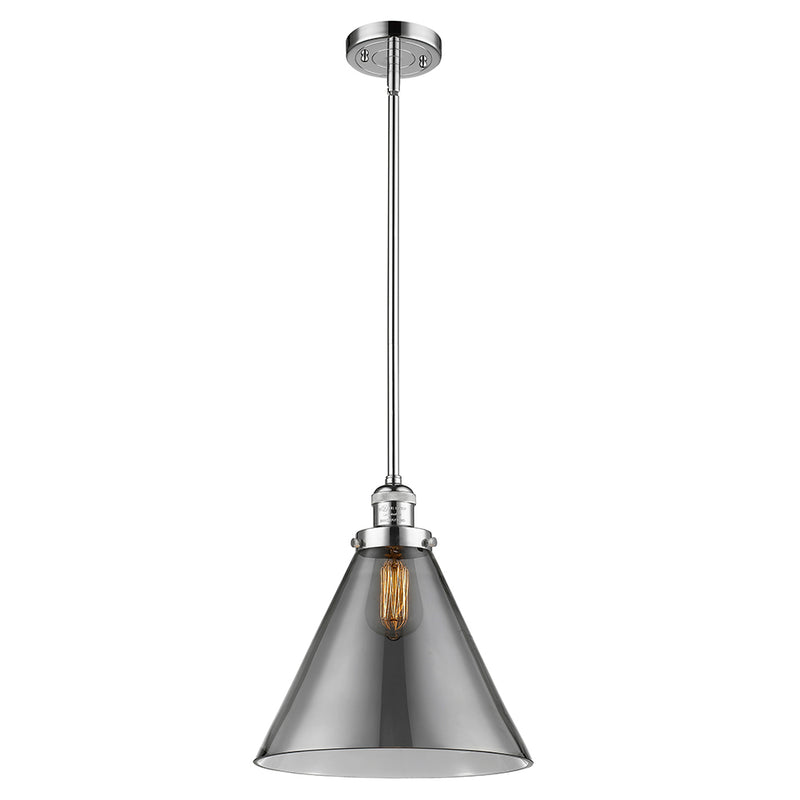 Cone Mini Pendant shown in the Polished Chrome finish with a Plated Smoke shade