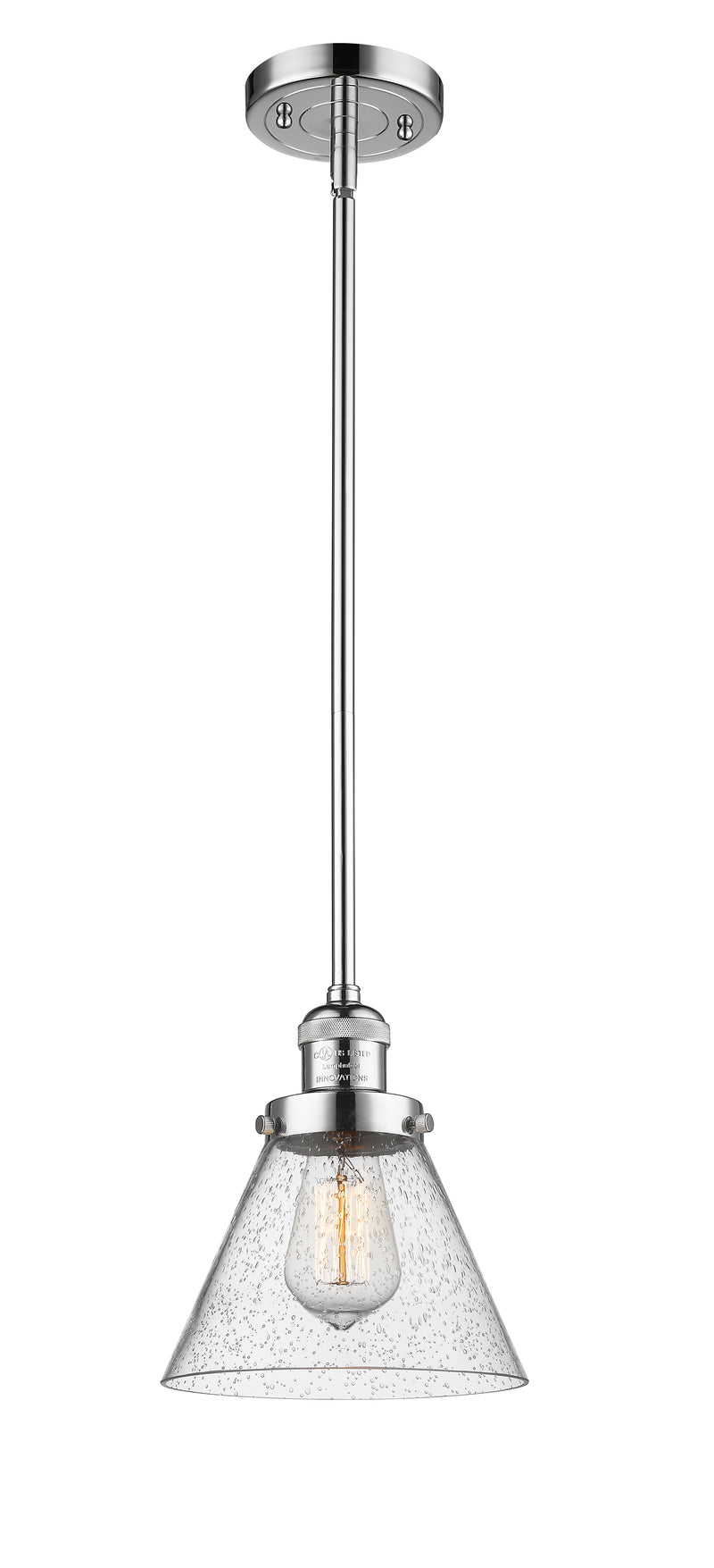 Innovations Lighting Large Cone 1-100 watt 8 inch Polished Chrome Mini Pendant with Seedy glass and Solid Brass Hang Straight Swivel 201SPCG44