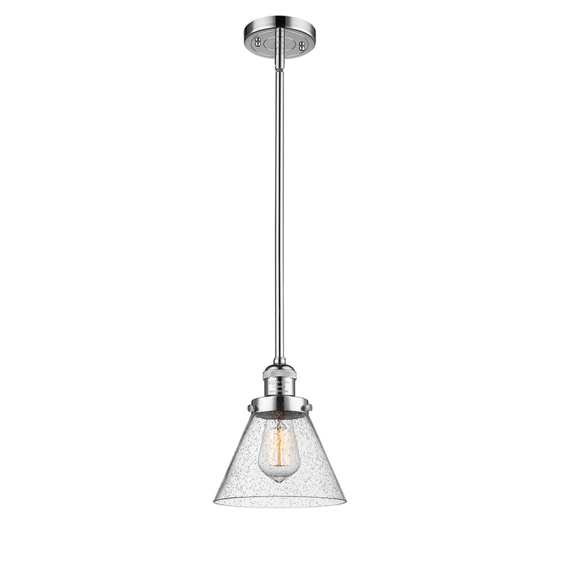 Cone Mini Pendant shown in the Polished Chrome finish with a Seedy shade