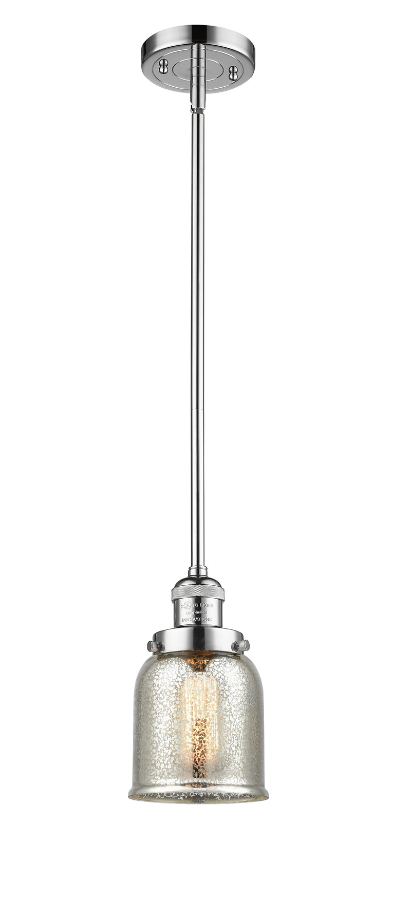 Innovations Lighting Small Bell 1-100 watt 5 inch Polished Chrome Mini Pendant with Silver Plated Mercury glass and Solid Brass Hang Straight Swivel 201SPCG58