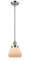 Innovations Lighting Fulton 1-100 watt 7 inch Polished Nickel Mini Pendant with Matte White Cased glass and Solid Brass Hang Straight Swivel 201SPNG171