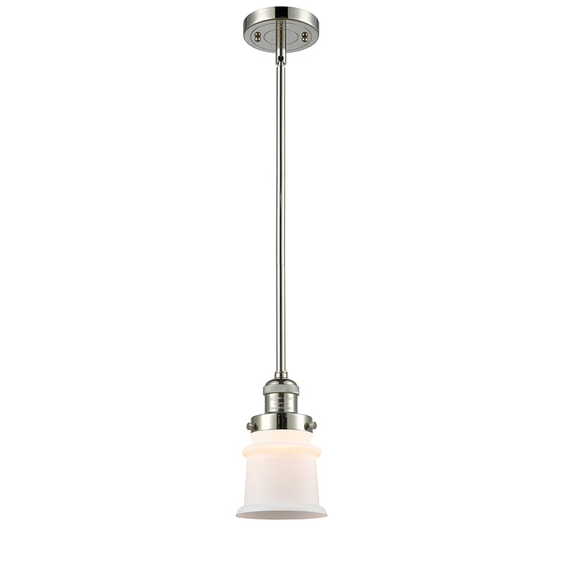 Canton Mini Pendant shown in the Polished Nickel finish with a Matte White shade