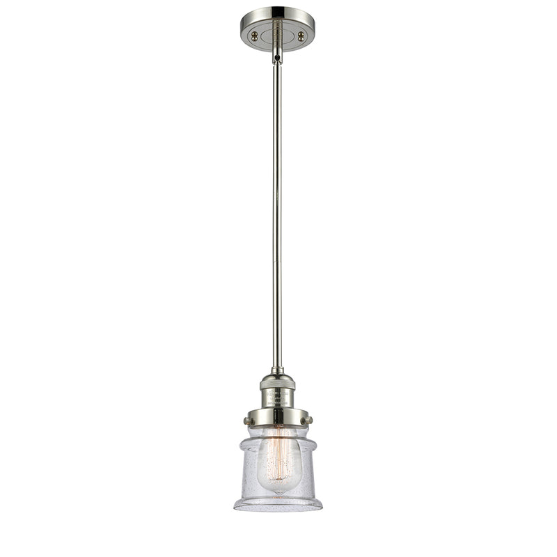 Canton Mini Pendant shown in the Polished Nickel finish with a Seedy shade