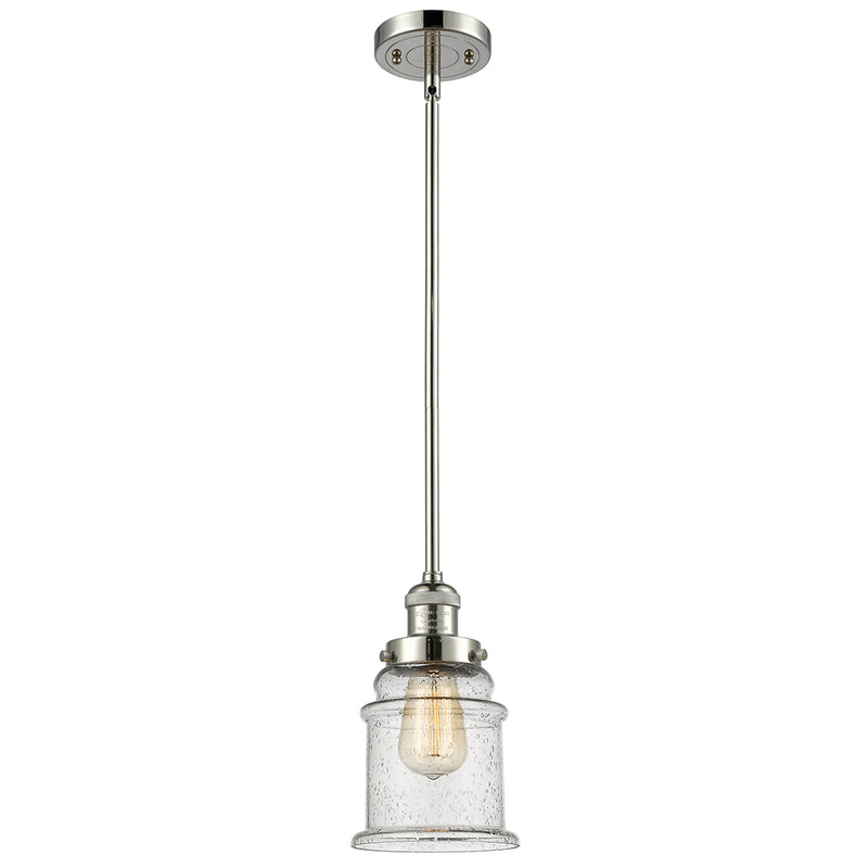 Canton Mini Pendant shown in the Polished Nickel finish with a Seedy shade