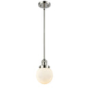 Beacon Mini Pendant shown in the Polished Nickel finish with a Matte White shade