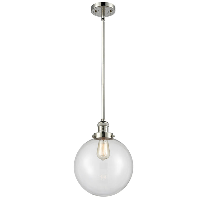 Beacon Mini Pendant shown in the Polished Nickel finish with a Clear shade