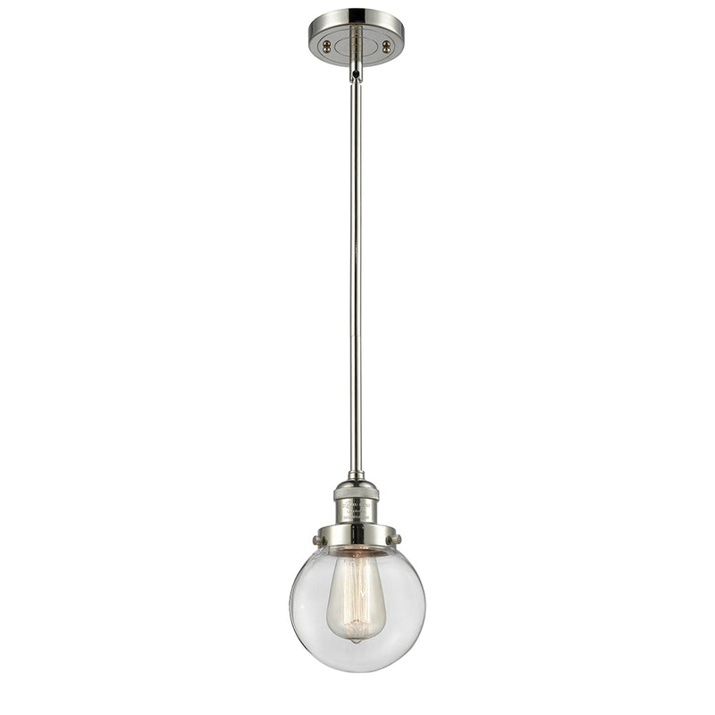 Beacon Mini Pendant shown in the Polished Nickel finish with a Clear shade