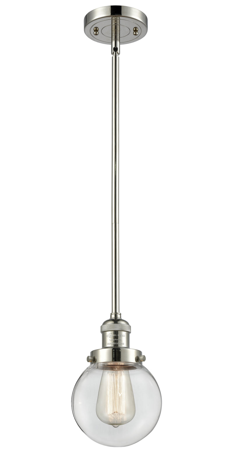 Innovations Lighting Beacon 1-100 watt 6 inch Polished Nickel Mini Pendant with Clear glass and Solid Brass Hang Straight Swivel 201SPNG2026