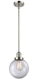 Innovations Lighting Beacon 1-100 watt 8 inch Polished Nickel Mini Pendant with Clear glass and Solid Brass Hang Straight Swivel 201SPNG2028