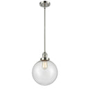 Beacon Mini Pendant shown in the Polished Nickel finish with a Seedy shade