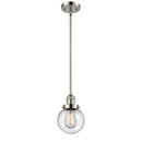 Beacon Mini Pendant shown in the Polished Nickel finish with a Seedy shade