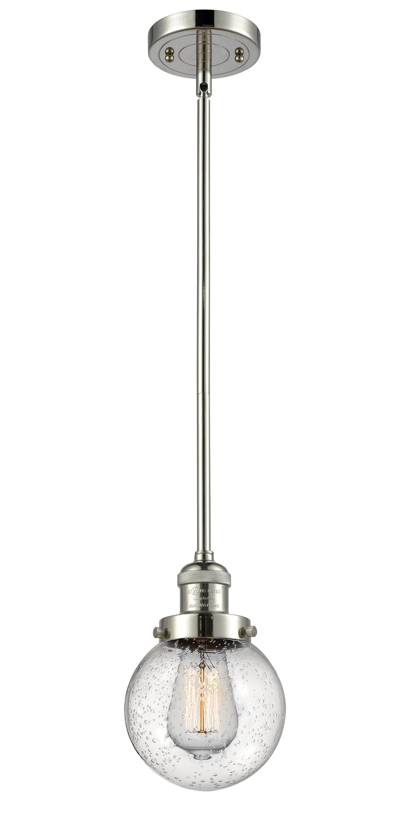 Innovations Lighting Beacon 1-100 watt 6 inch Polished Nickel Mini Pendant with Seedy glass and Solid Brass Hang Straight Swivel 201SPNG2046