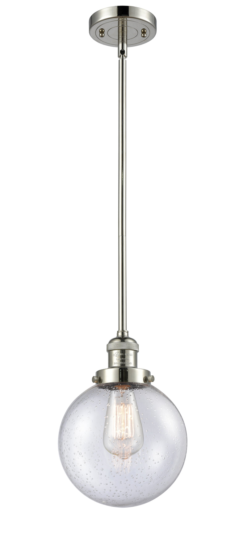 Innovations Lighting Beacon 1-100 watt 8 inch Polished Nickel Mini Pendant with Seedy glass and Solid Brass Hang Straight Swivel 201SPNG2048