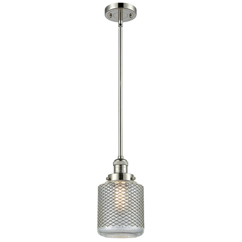 Stanton Mini Pendant shown in the Polished Nickel finish with a Clear Wire Mesh shade