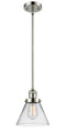 Innovations Lighting Large Cone 1-100 watt 8 inch Polished Nickel Mini Pendant with Clear glass and Solid Brass Hang Straight Swivel 201SPNG42