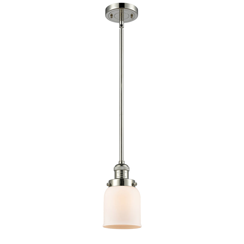 Bell Mini Pendant shown in the Polished Nickel finish with a Matte White shade