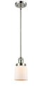 Innovations Lighting Small Bell 1-100 watt 5 inch Polished Nickel Mini Pendant with Matte White Cased glass and Solid Brass Hang Straight Swivel 201SPNG51