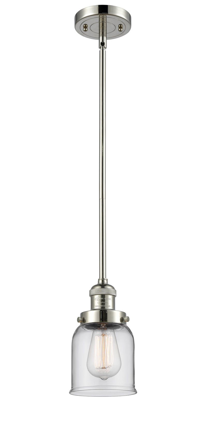 Innovations Lighting Small Bell 1-100 watt 5 inch Polished Nickel Mini Pendant with Clear glass and Solid Brass Hang Straight Swivel 201SPNG52